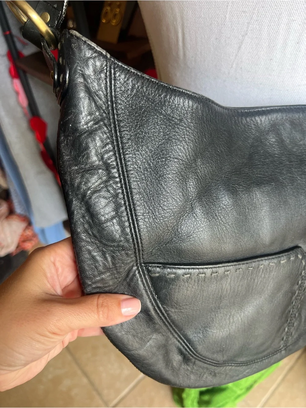 Sigrid Olsen Black Leather Crescent Shoulder Bag